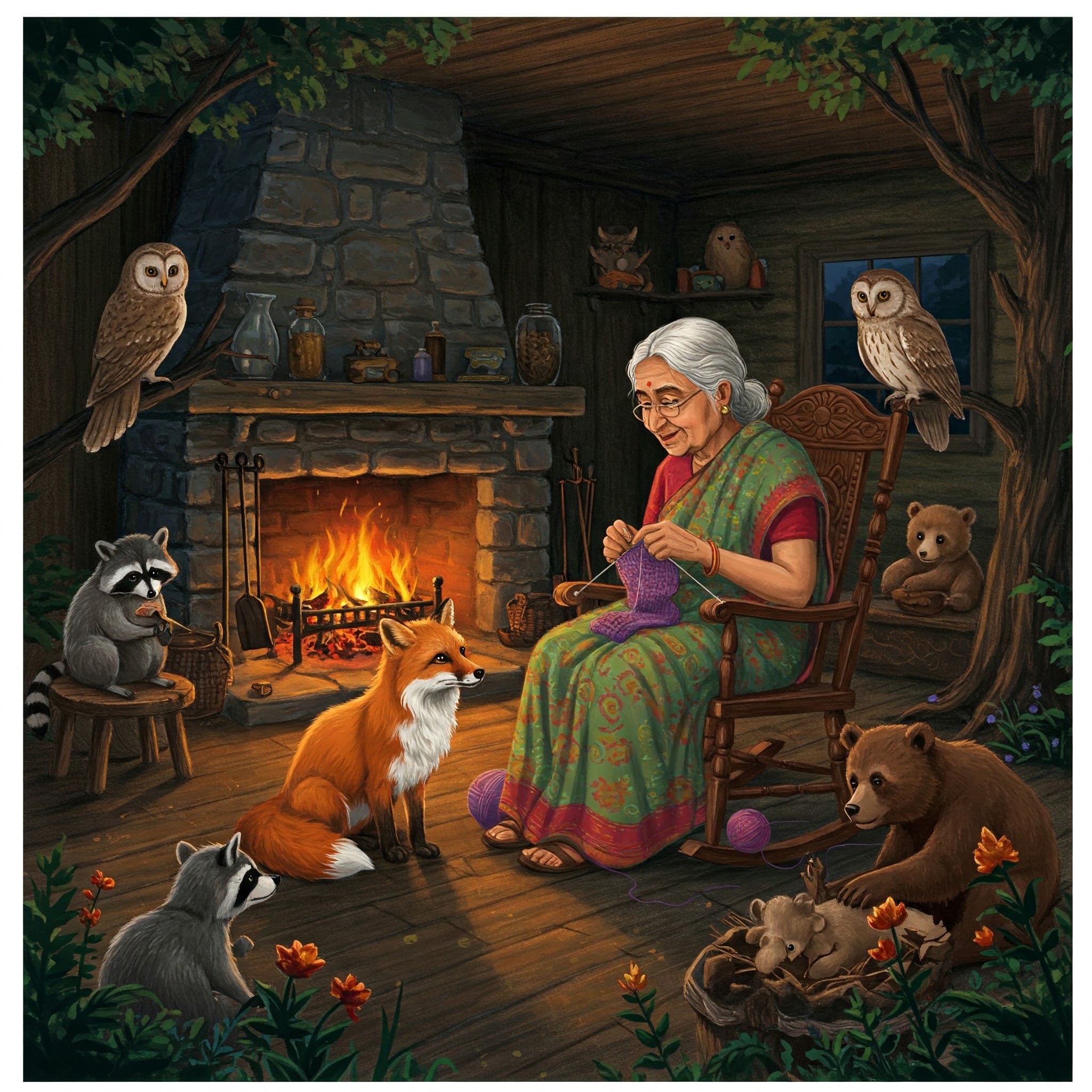 Grandma and the Fox with Mittens