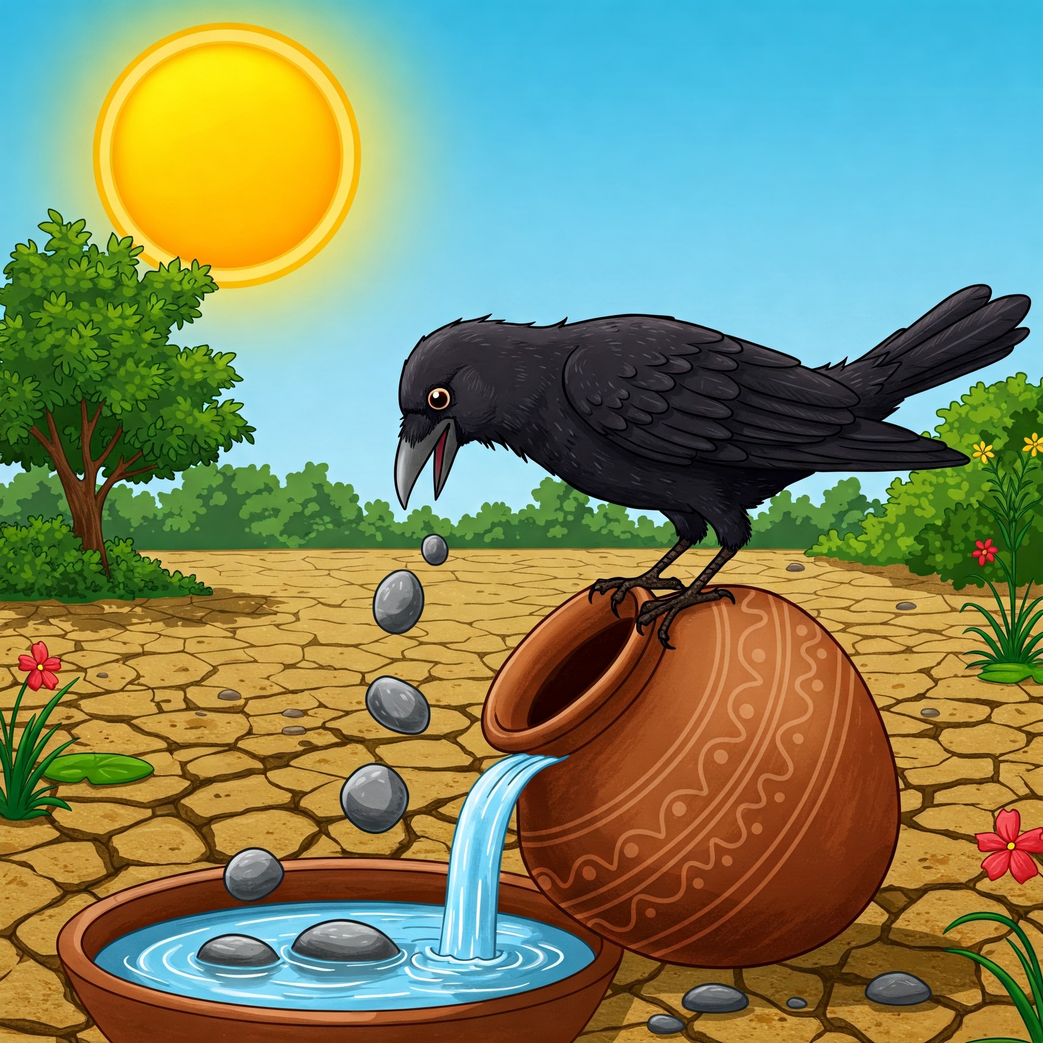 The Story of the Clever Crow and the Pot of Water